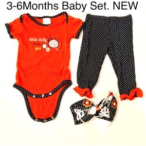 💥5/$15 🐞 3-6 Months Baby Girl 3pcs Set Top Pants Keds Floral Polka Dot Ruffles